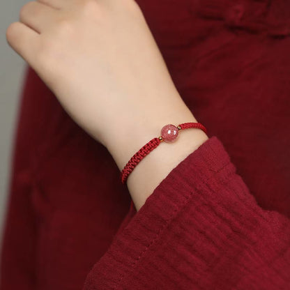 Buddha Stones Natural Strawberry Quartz Crystal Love Red String Weave Bracelet Anklet (Extra 30% Off | USE CODE: FS30)