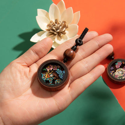Buddha Stones Year Of The Dragon Hand Painted Chinese Zodiac Rosewood Carved Calm Key Chain