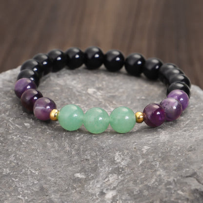 Buddha Stones 108 Mala Beads Amethyst Green Aventurine Lotus Meditation Bracelet