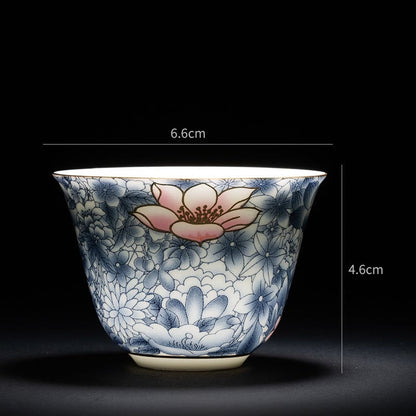 Buddha Stones Colorful Flowers Orchid Sea Waves Blue and White Porcelain Ceramic Teacup Kung Fu Tea Cup