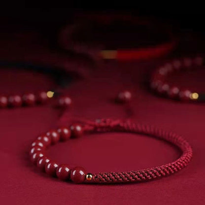Buddha Stones Natural Cinnabar King Kong Knot Blessing String Bracelet