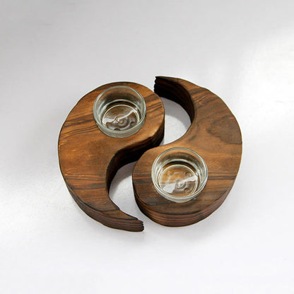 Buddha Stones Yin Yang Wood Candle Holder Meditation Rituals Use Items