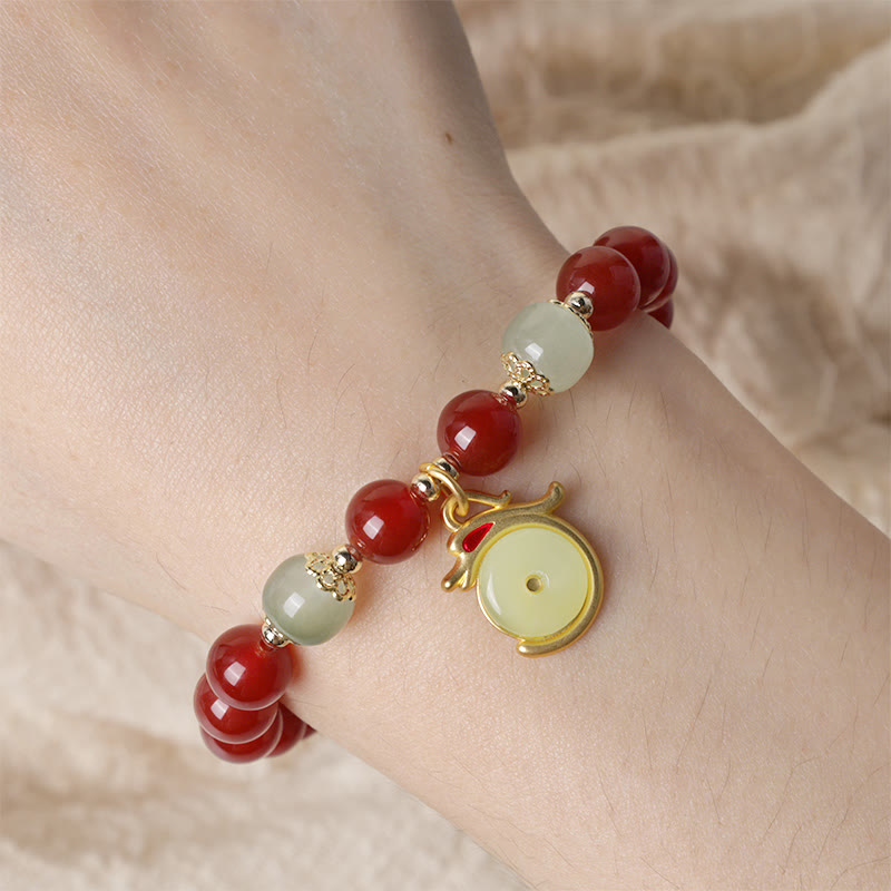 Buddha Stones Year of the Dragon Red Agate Jade Peace Buckle Fu Character Success Bracelet (Extra 30% Off | USE CODE: FS30)