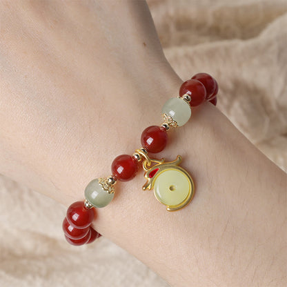 Buddha Stones Year of the Dragon Red Agate Jade Peace Buckle Fu Character Success Bracelet (Extra 30% Off | USE CODE: FS30)