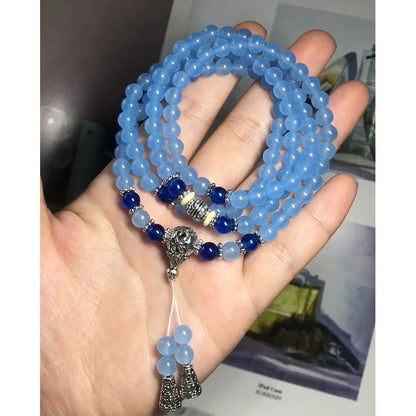 Buddha Stones 108 Beads Blue Crystal Healing Bracelet Mala
