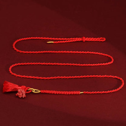 Buddha Stones Natural Cinnabar Dragon Blessing Red String Belly Chain