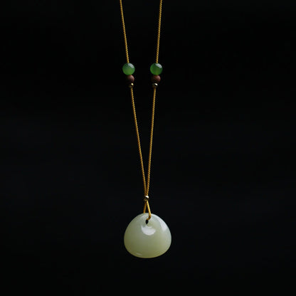 Buddha Stones Natural Hetian Jade Small Bag Pattern Prosperity String Necklace Pendant