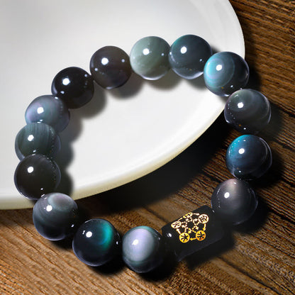 Buddha Stones "Sending Balance and Protection" Rainbow Obsidian Bracelet Includes Gift Message Card
