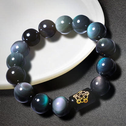 Buddha Stones "Sending Balance and Protection" Rainbow Obsidian Bracelet Includes Gift Message Card
