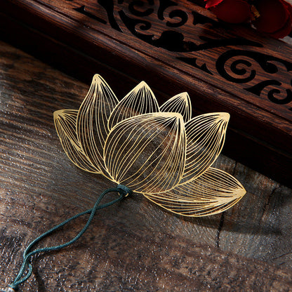 Buddha Stones Lotus Flower New Beginning Metal Brass Hollow Bookmark