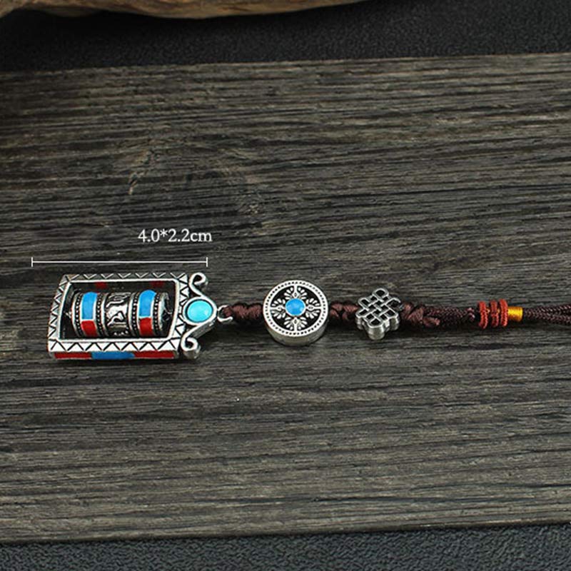 Buddha Stones Six True Words Prayer Wheel Rotation Knot Blessing Keychain Decoration