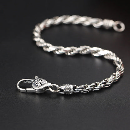 Buddha Stones 925 Sterling Silver Tibet Om Mani Padme Hum Double Dorje Vajra Twisted Design Peace Love Bracelet