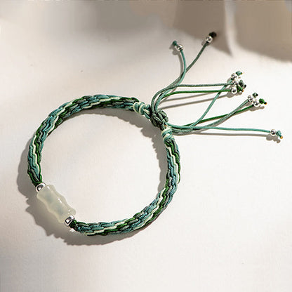 Buddha Stones White Jade Bamboo Reincarnation Knot Wealth Luck Strength String Bracelet