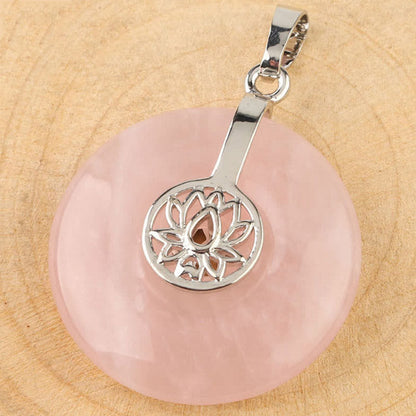 Buddha Stones Various Crystal Amethyst Pink Crystal Lotus Healing Necklace Pendant
