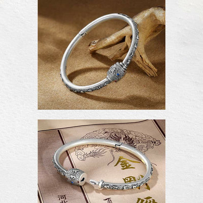 Buddha Stones 990 Sterling Silver Tibetan Auspicious Clouds Om Mani Padme Hum Engraved Creativity Bracelet Bangle