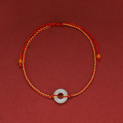 Buddha Stones Round Peace Buckle Jade Luck Abundance Braided Bracelet Anklet