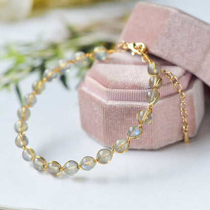 Buddha Stones Natural Moonstone 14K Gold Plated Healing Positive Bracelet