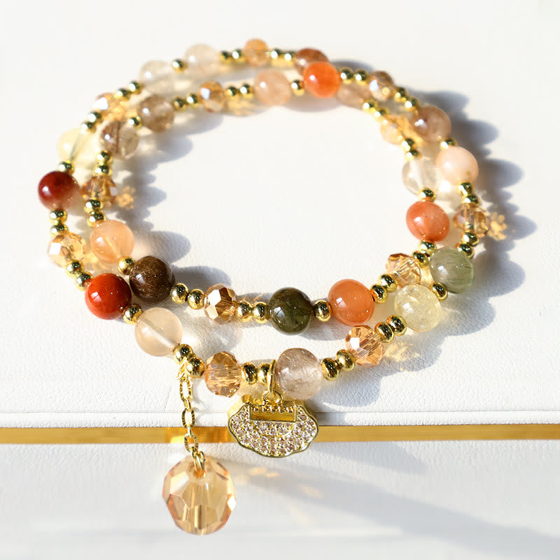 Buddha Stones Colorful Rutilated Quartz Double Wrap Spiritual Growth Bead Bracelet