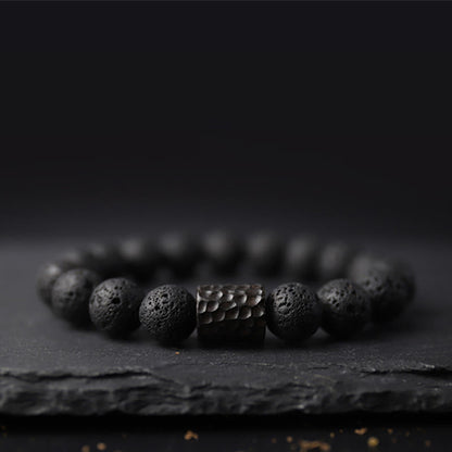 Buddha Stones Lava Rock Ebony Wood Tiger Eye Support Healing Bracelet