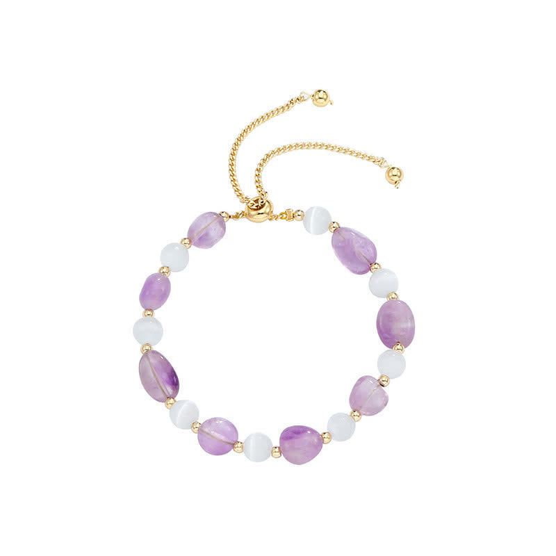 Buddha Stones Amethyst Pink Crystal Black Rutilated Quartz Spiritual Awareness Bracelet
