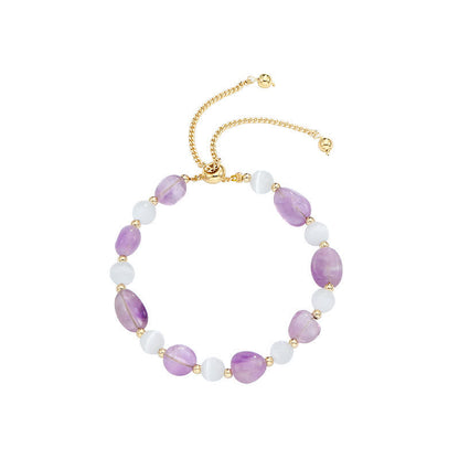 Buddha Stones Amethyst Pink Crystal Black Rutilated Quartz Spiritual Awareness Bracelet