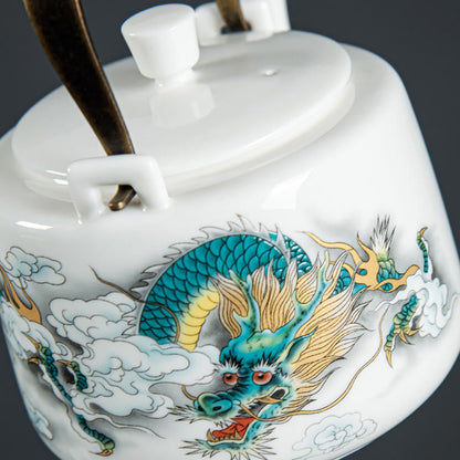 Buddha Stones Vintage Dragon Mountain Fisherman Landscape White Porcelain Ceramic Kung Fu Teapot