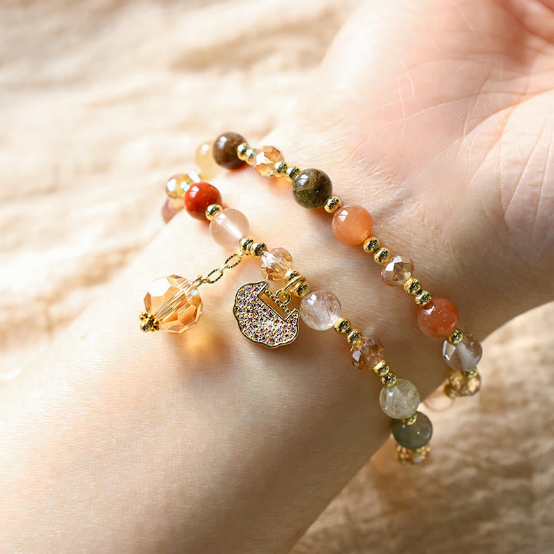 Buddha Stones Colorful Rutilated Quartz Double Wrap Spiritual Growth Bead Bracelet
