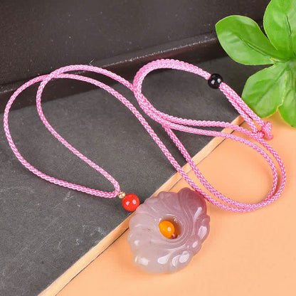 Buddha StonesPink Golden Silk Jade Lotus Flower Wealth Necklace Pendant