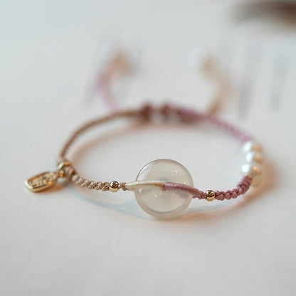 Buddha Stones Chalcedony Round Peace Buckle Positive String Bracelet