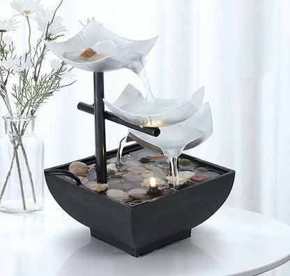 Buddha Stones Three Layers Waterfall Fountain Tabletop Lotus Ornaments With River Rocks Desktop Decoration