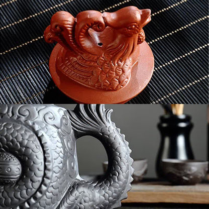 Buddha Stones Vintage Dragon Phoenix Ceramic Teapot