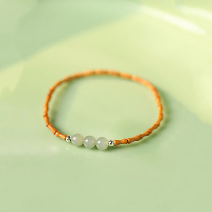 Buddha Stones Natural Olive Pit Bamboo Pattern Hetian Jade Beads Luck Bracelet