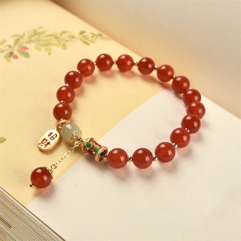 Buddha Stones Natural Red Agate Jade Confidence Fortune Blessing Charm Bracelet