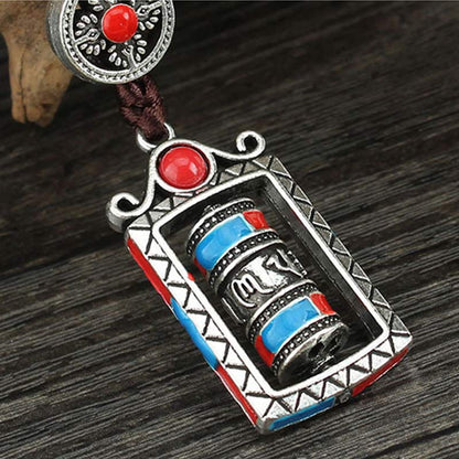 Buddha Stones Six True Words Prayer Wheel Rotation Knot Blessing Keychain Decoration