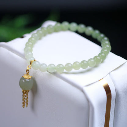 Buddha Stones 925 Sterling Silver Hetian Jade Beaded Wealth Charm Bracelet