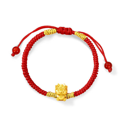 Buddha Stones 999 Sterling Silver Year of the Dragon Copper Coin Fortune Dragon Fu Character Luck Handcrafted Red String Braided Bracelet (Extra 30% Off | USE CODE: FS30)