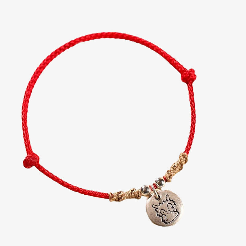 Buddha Stones Handmade 999 Sterling Silver Year of the Dragon Cute Chinese Zodiac Luck Braided Bracelet (Extra 30% Off | USE CODE: FS30)