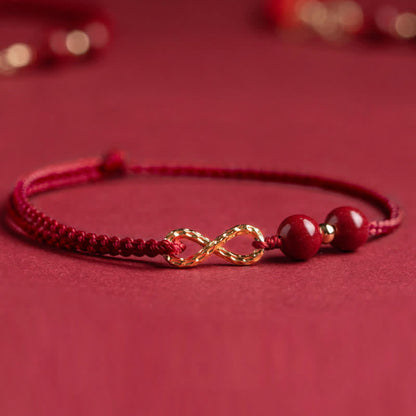 Buddha Stones Cinnabar Blessing Red String Golden Infinity Symbol Bracelet Anklet