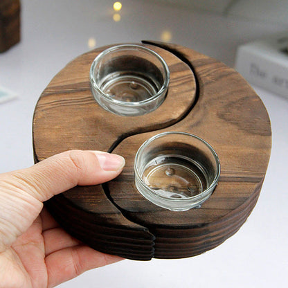 Buddha Stones Yin Yang Wood Candle Holder Meditation Rituals Use Items