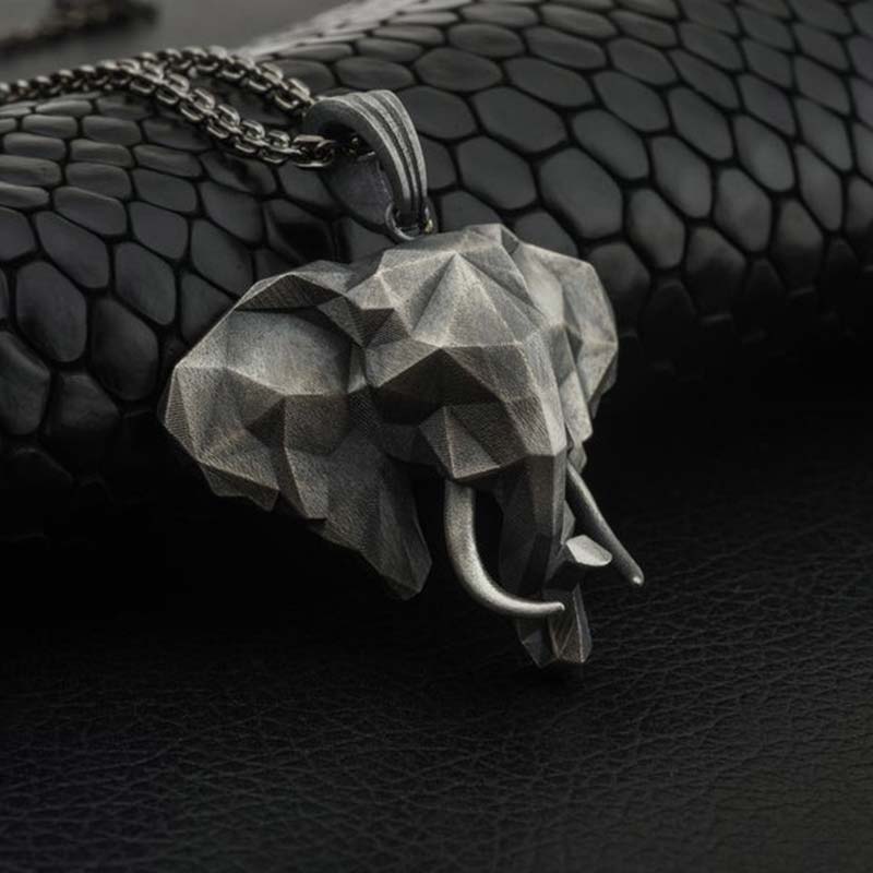 Buddha Stones Elephant Pewter Titanium Steel Strength Necklace Pendant