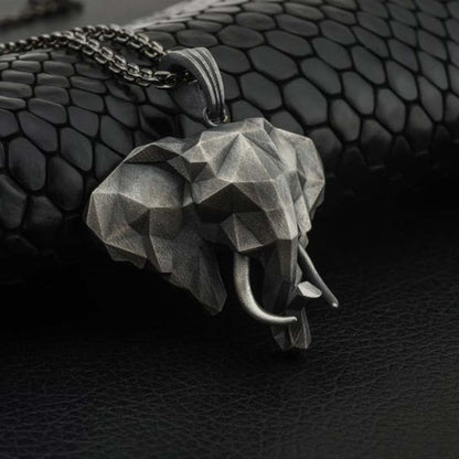 Buddha Stones Elephant Pewter Titanium Steel Strength Necklace Pendant