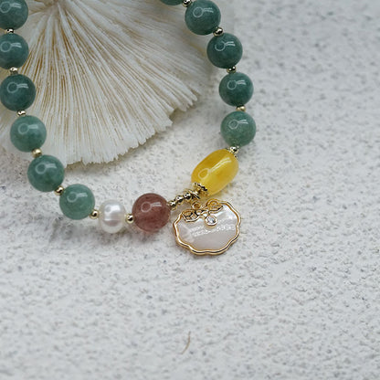 Buddha Stones Jade Sea shell Ruyi Lock Luck Bracelet