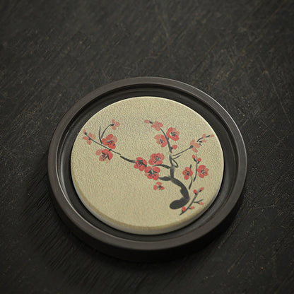Buddha Stones Plum Blossom Peach Heart Sutra Loquat Magnolia Persimmon Ceramic Cup Mat Pad Coaster Kung Fu Tea Mat