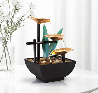 Buddha Stones Three Layers Waterfall Fountain Tabletop Lotus Ornaments With River Rocks Desktop Decoration