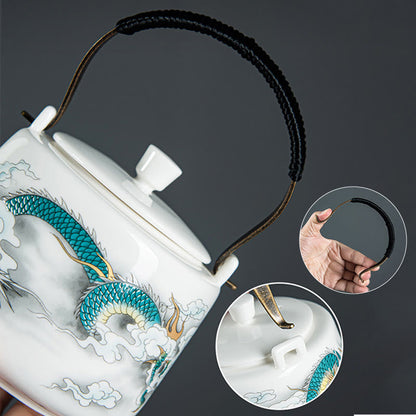 Buddha Stones Vintage Dragon Mountain Fisherman Landscape White Porcelain Ceramic Kung Fu Teapot