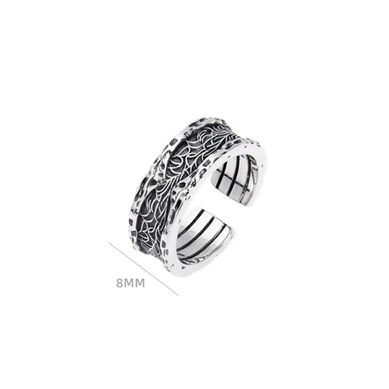 Buddha Stones 925 Sterling Silver Retro Tang Dynasty Flower Design Luck Adjustable Ring