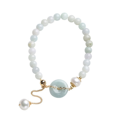 Buddha Stones Natural Jade Pearl Peace Buckle Prosperity Luck Bracelet