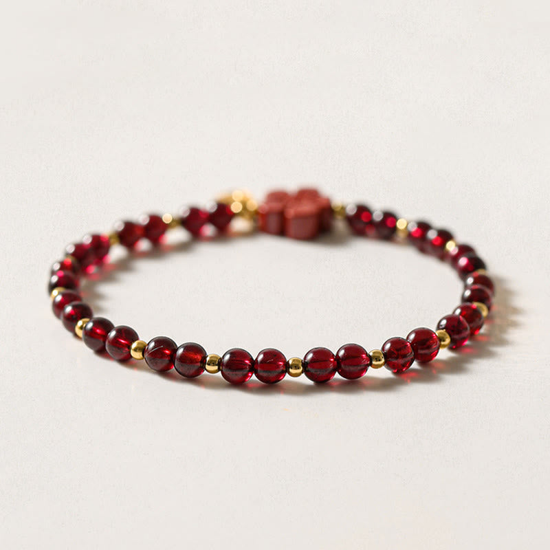 Buddha Stones 14K Gold Plated Natural Garnet Cinnabar Flower Calm Bracelet