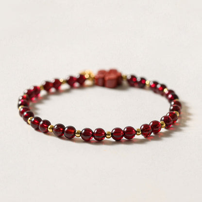 Buddha Stones 14K Gold Plated Natural Garnet Cinnabar Flower Calm Bracelet