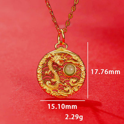 Buddha Stones 925 Sterling Silver Year Of The Dragon Auspicious Clouds Hetian Jade Inlaid Luck Necklace Pendant
